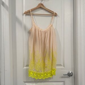 Free People Beige and Neon Yellow Lace Trim tunic